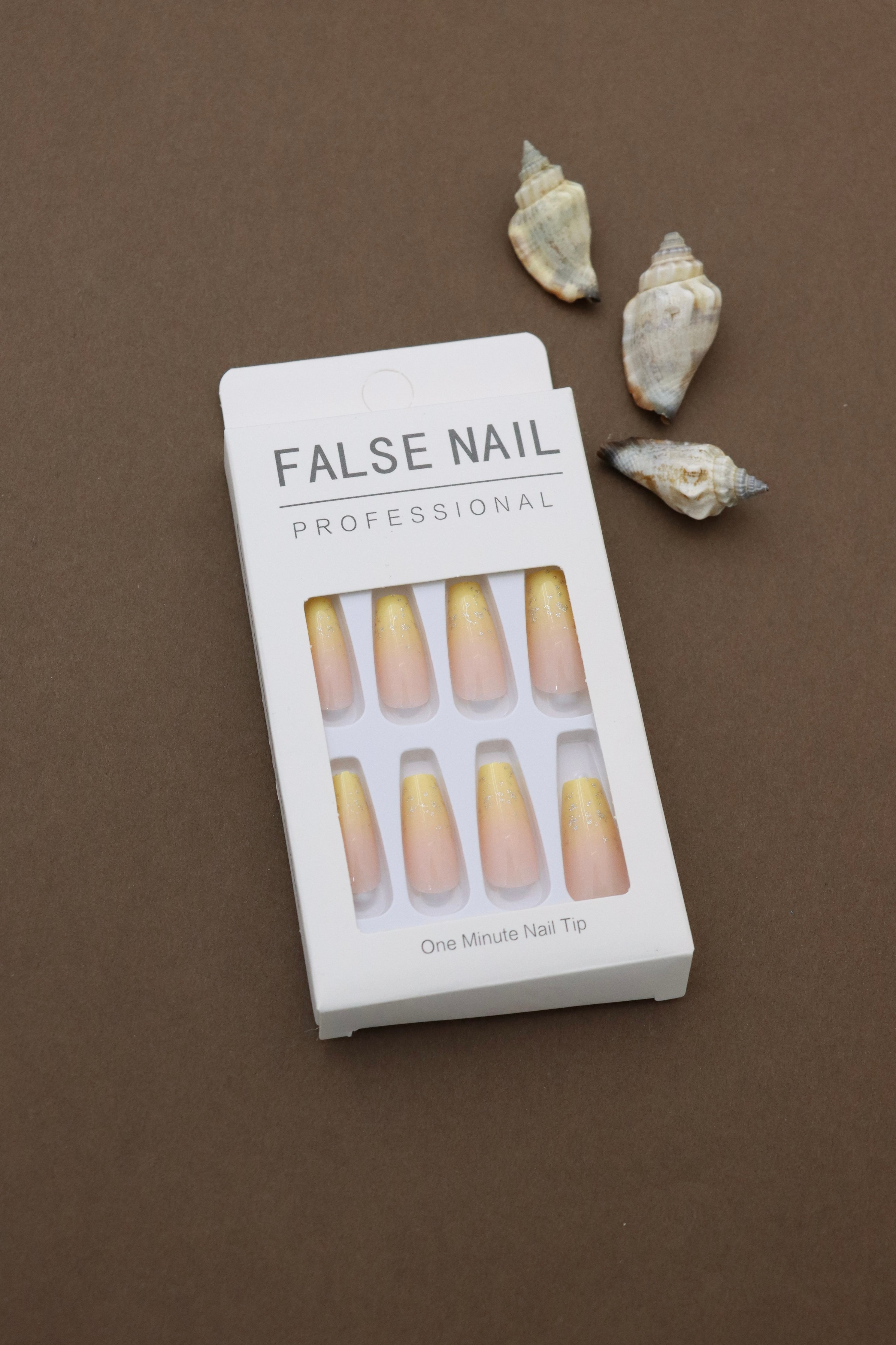 Golden Glow Ombre Press-On Nails - 24pcs Elegant Yellow-to-Pink Gradient with Subtle Sparkles