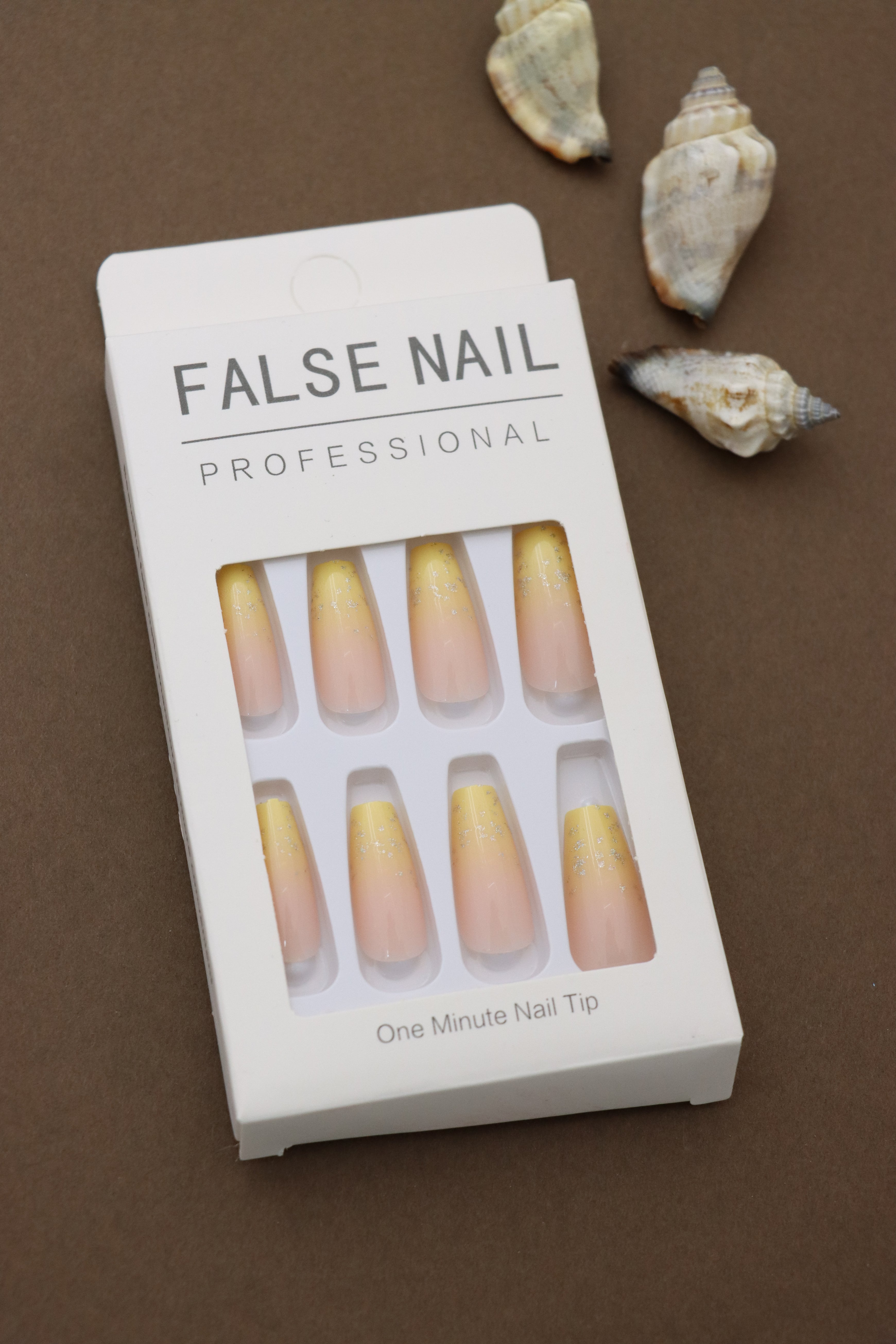 Golden Glow Ombre Press-On Nails - 24pcs Elegant Yellow-to-Pink Gradient with Subtle Sparkles