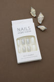 Minimalist White and Silver Press-On Nails – Subtle Elegance with Leafy Accent Design