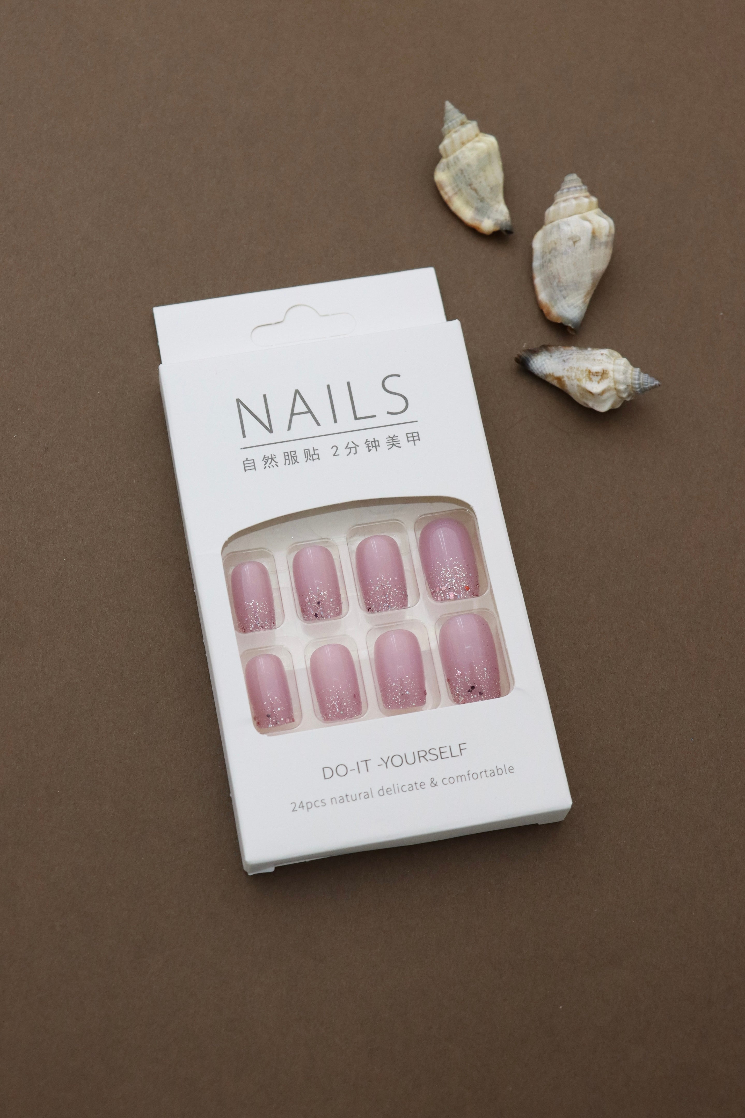 Pink Glitter Ombre Press-On Nails - 24pcs Sparkling Gradient Nail Set