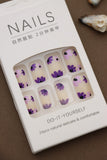 Purple Blossom Press-On Nails – Floral Design on Nude Base, 24pcs DIY Set
