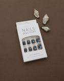 Midnight Sky Travel-Themed Press-On Nails with Cloud and Airplane Design
