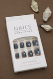 Midnight Sky Travel-Themed Press-On Nails with Cloud and Airplane Design