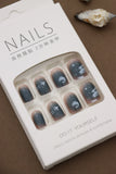 Midnight Sky Travel-Themed Press-On Nails with Cloud and Airplane Design