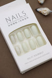 Pearlescent White Press-On Nails with Glitter Accents – Classic Elegance