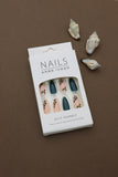 Green and Peach Leaf Pattern Press-On Nails - 24pcs Almond Shaped Design