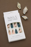 Green and Peach Leaf Pattern Press-On Nails - 24pcs Almond Shaped Design