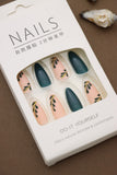 Green and Peach Leaf Pattern Press-On Nails - 24pcs Almond Shaped Design
