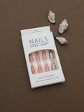 Rose Pink Glitter Press-On Nails – Gold Stripes & Patterned Accents, 24pcs DIY Set