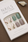 Green and Nude Swirl Design Press-On Nails - 24pcs Modern Chic DIY Nail Set