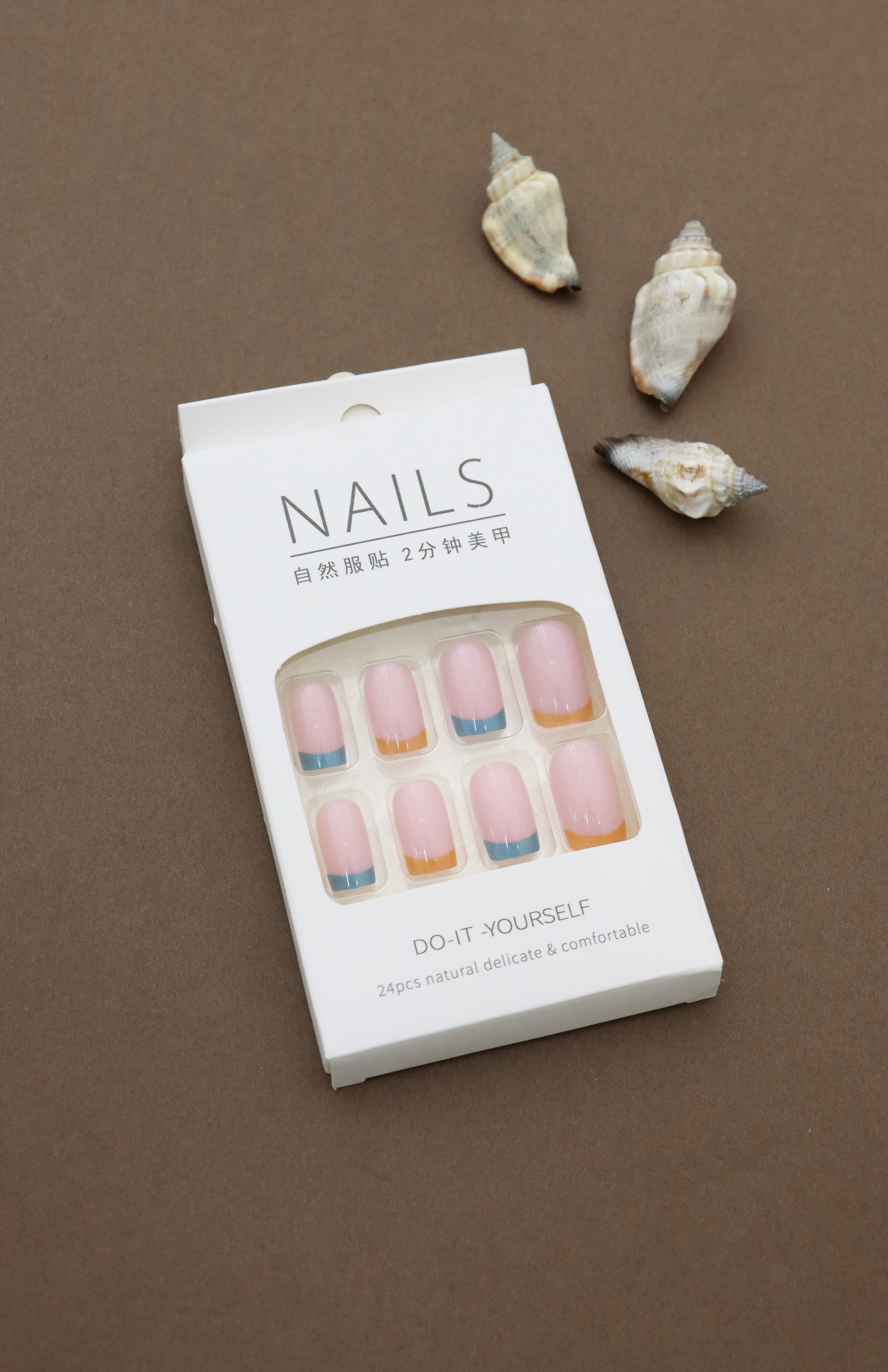 Pink with Blue and Orange Accent Tips – Chic Press-On Nail Set, 24pcs DIY Manicure