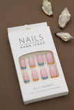 Pink with Blue and Orange Accent Tips – Chic Press-On Nail Set, 24pcs DIY Manicure