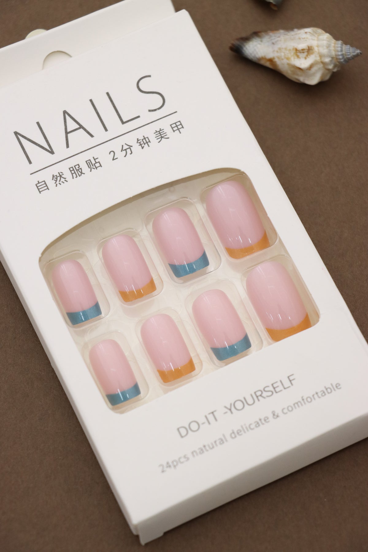 Pink with Blue and Orange Accent Tips – Chic Press-On Nail Set, 24pcs DIY Manicure