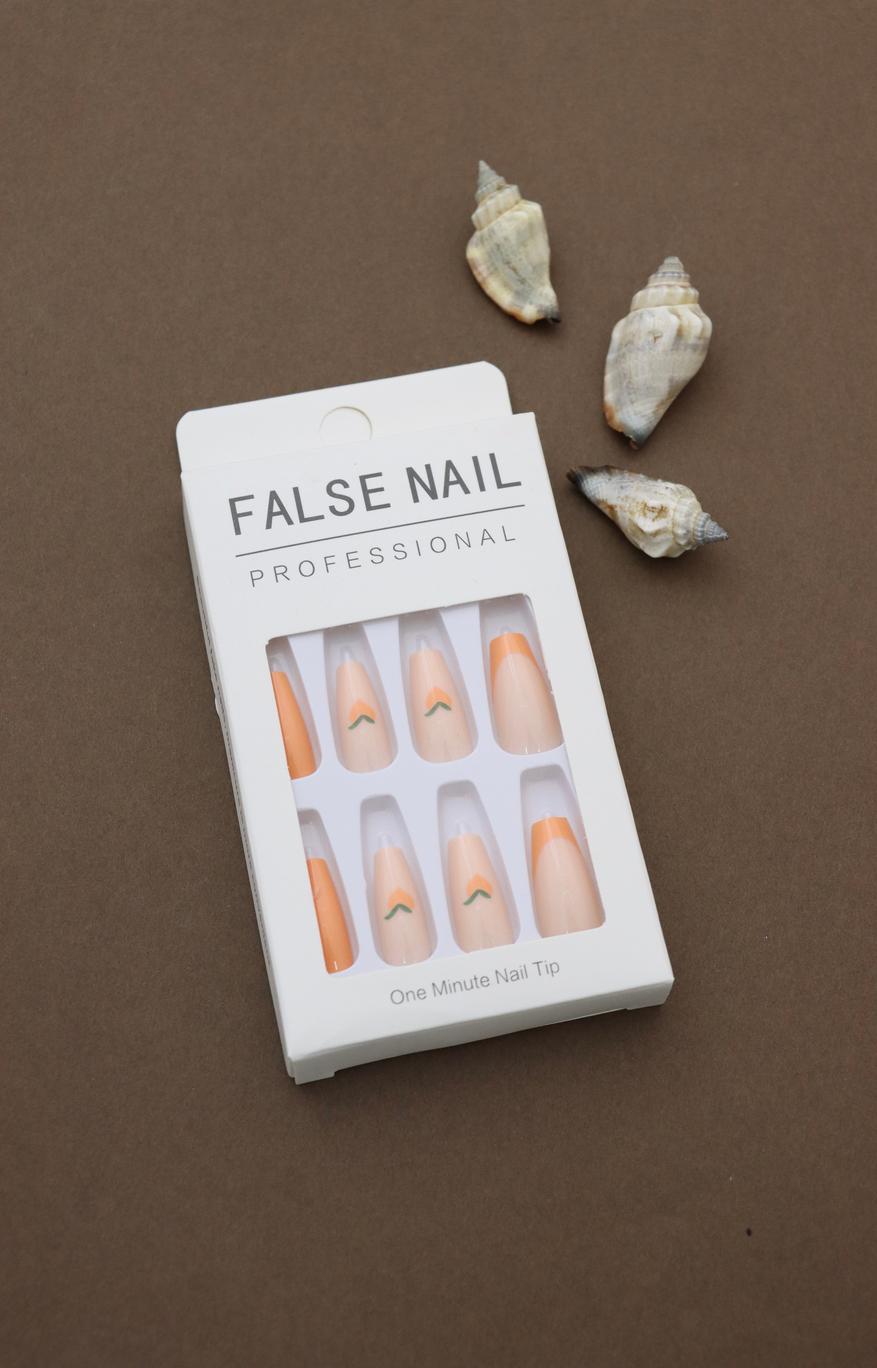 Peach Blossom Design with Gradient Orange Tips Press-On Nails - Professional Style