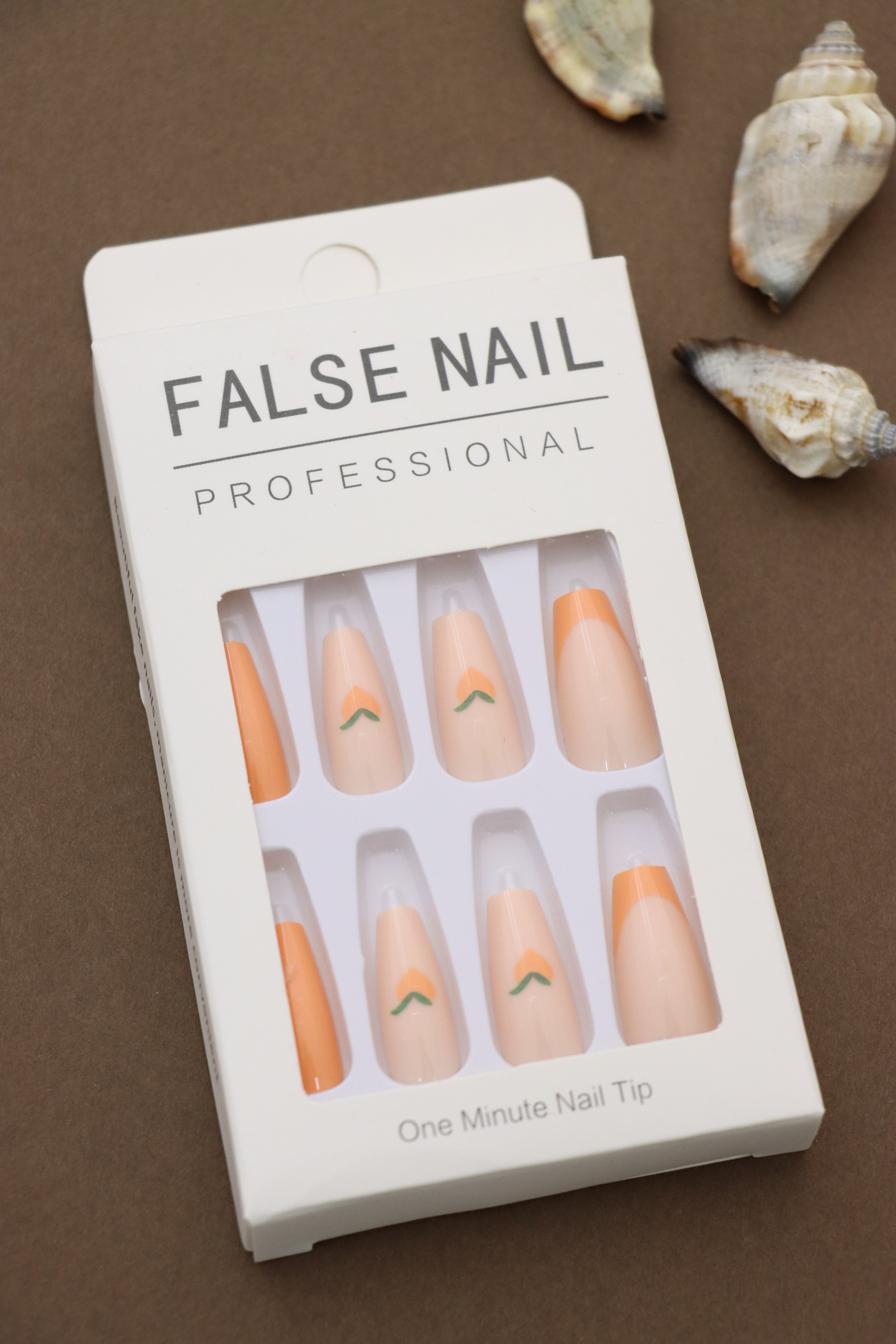 Peach Blossom Design with Gradient Orange Tips Press-On Nails - Professional Style