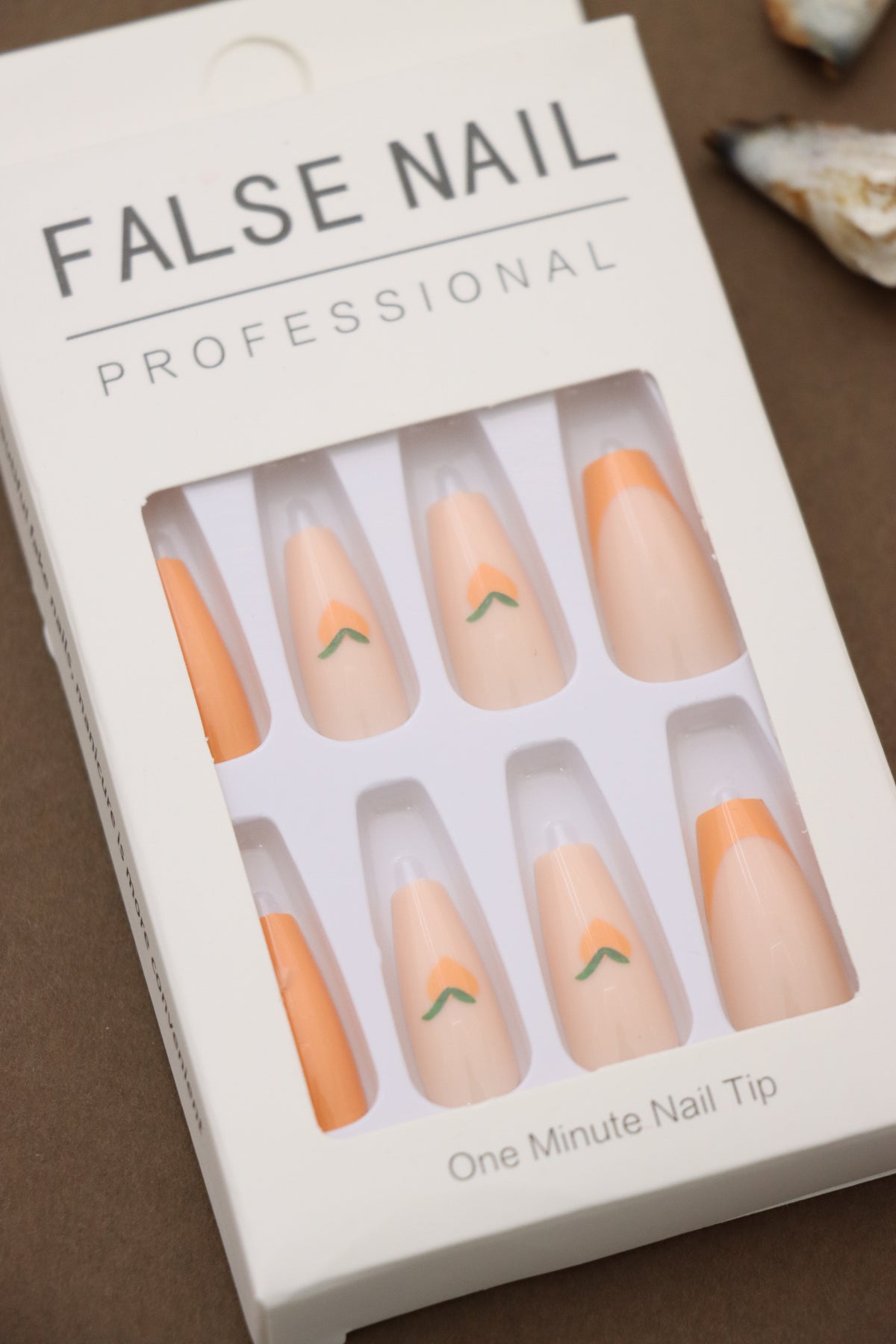 Peach Blossom Design with Gradient Orange Tips Press-On Nails - Professional Style