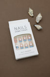 Blue and Nude Press-On Nails with White Heart Design - 24pcs Cute and Comfortable Nail Set