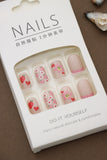 Fun Strawberry and Floral Press-On Nails with Cute Heart and Smiley Flower Design - 24pcs Natural Delicate Nail Set