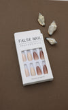 Chic Nude and Brown Ombre Press-On Nails with Glitter and Floral Accent