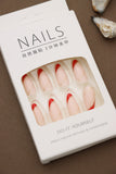 Red and Nude Almond Press-On Nails with Gold Glitter Accents – Elegant Design