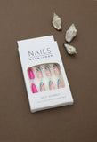 Vibrant Almond Press-On Nails with Multicolor Rainbow Swirl and Heart Accent Design - 24pcs Set