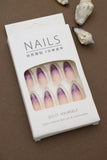Purple Ombre Glitter Press-On Nails with Wave Accent - 24pcs Almond Shaped Design