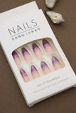 Purple Ombre Glitter Press-On Nails with Wave Accent - 24pcs Almond Shaped Design