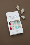Elegant Red and Aqua Wave Design Press-On Nails - 24pcs Long Glossy Nail Art Set