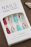 Elegant Red and Aqua Wave Design Press-On Nails - 24pcs Long Glossy Nail Art Set