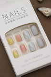 Pastel Abstract Press-On Nails with Yellow and Grey Artistic Swirls - Unique and Modern Design