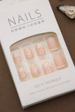 Peach Blossom Press-On Nails - 24pcs Floral and Glitter Design Nail Art Set