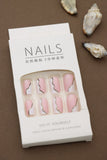 Pink and White Swirl Press-On Nails with Gold Glitter Accents - 24pcs Stylish Curved Design