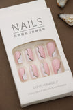 Pink and White Swirl Press-On Nails with Gold Glitter Accents - 24pcs Stylish Curved Design
