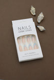 Elegant V-Design Press-On Nails - 24pcs DIY Set with Nude and Blue Accents for a Minimalist and Chic Look