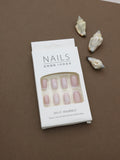 Elegant Swirls Press-On Nails - 24pcs DIY Set with Soft Nude Base and Intricate White Circular Patterns for a Sophisticated Look