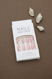 Pink and White Swirl Press-On Nails with Gold Glitter Accents - 24pcs Stylish Curved Design