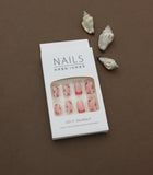 Pink Floral Press-On Nails with Red French Tips - 24pcs Square Shaped Design