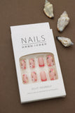 Pink Floral Press-On Nails with Red French Tips - 24pcs Square Shaped Design