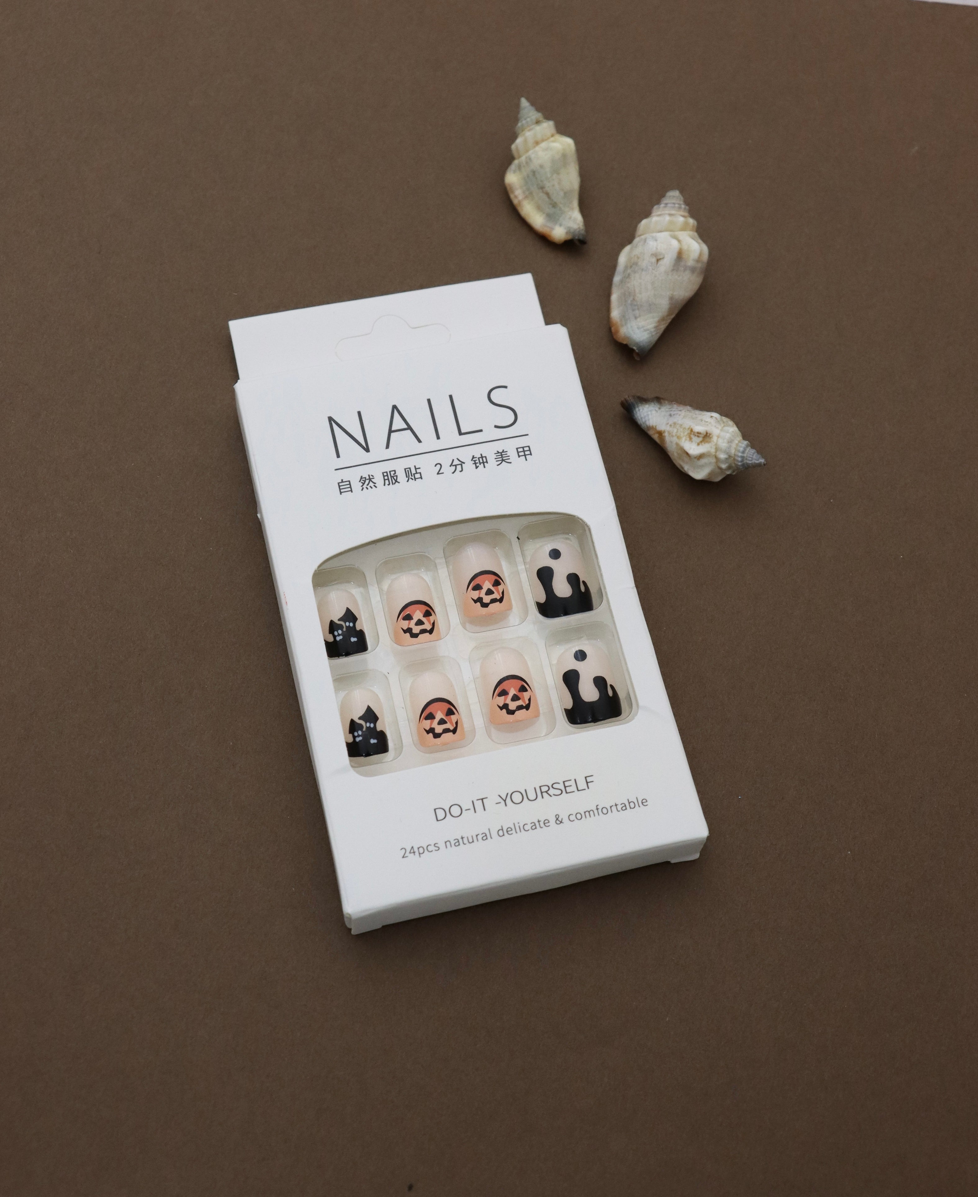 Spooky Halloween Press-On Nails – Pumpkin, Ghost & Drip Design, 24pcs DIY Set