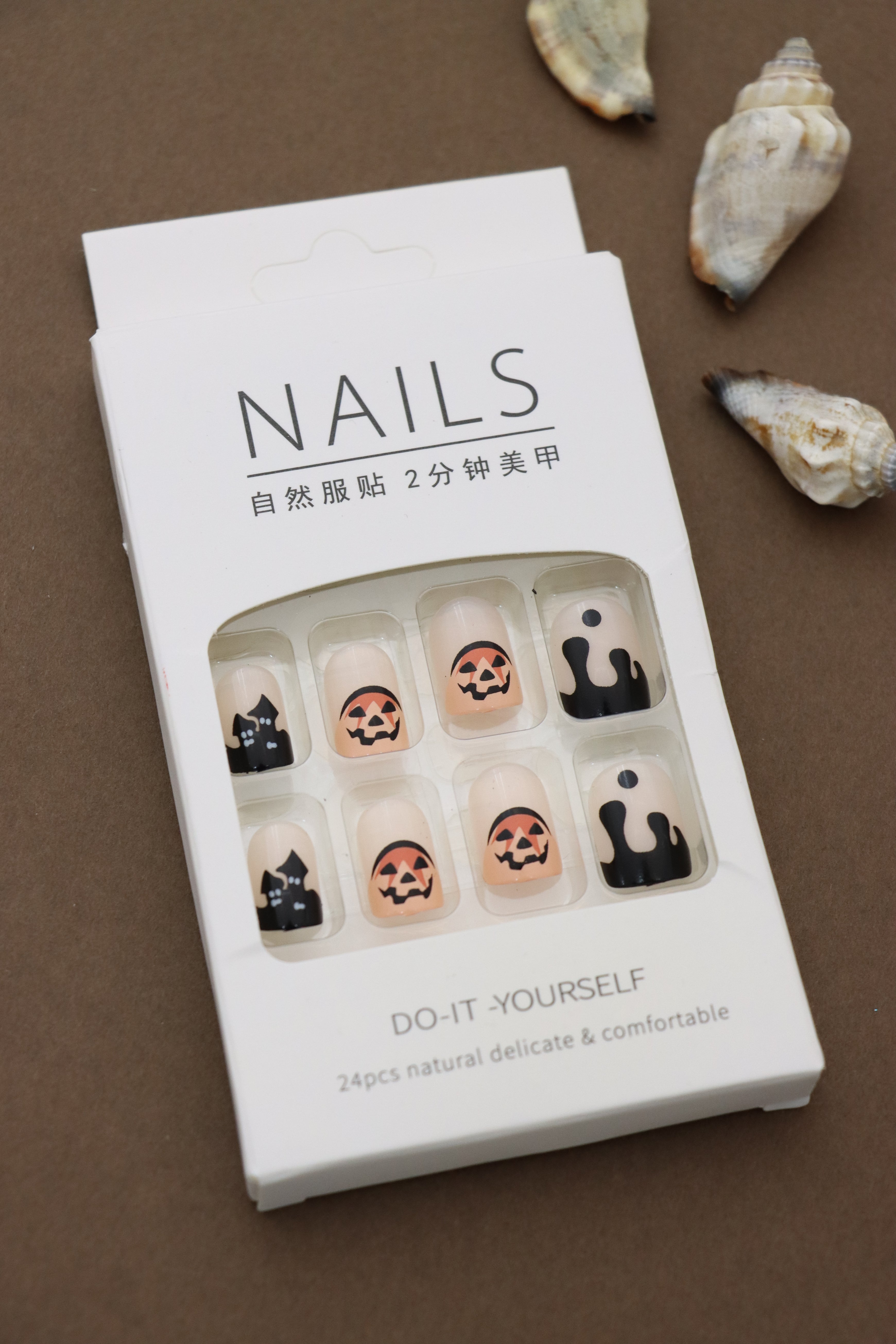 Spooky Halloween Press-On Nails – Pumpkin, Ghost & Drip Design, 24pcs DIY Set