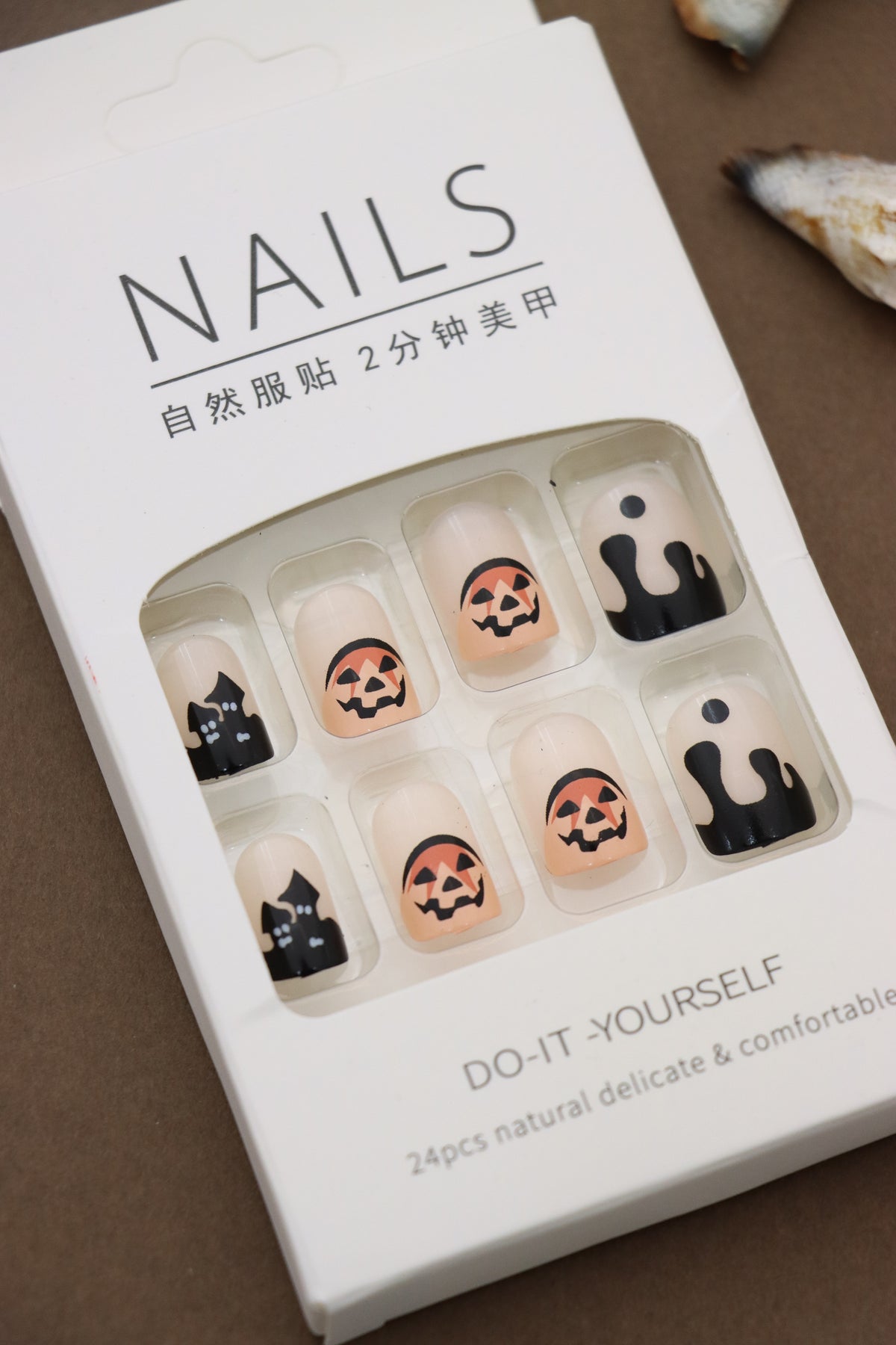 Spooky Halloween Press-On Nails – Pumpkin, Ghost & Drip Design, 24pcs DIY Set