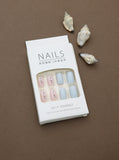 Soft Pastel Blue and Pink Press-On Nails – Minimalist Floral Design for a Delicate Look
