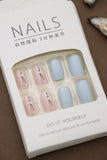 Soft Pastel Blue and Pink Press-On Nails – Minimalist Floral Design for a Delicate Look