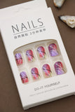 Vibrant Gradient Abstract Press-On Nails with Black and White Line Art - 24pcs Modern Delicate Nail Set