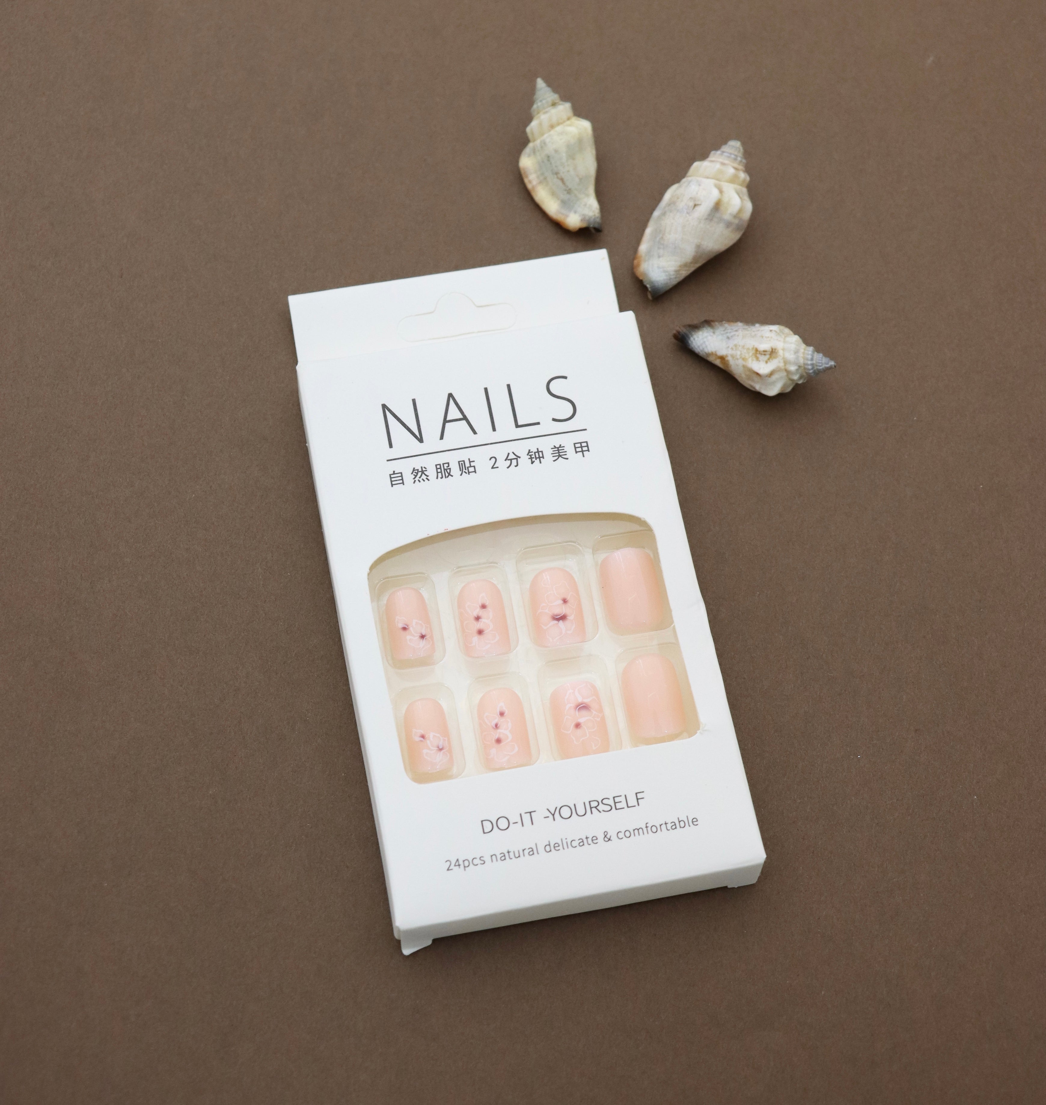 Blush Pink Press-On Nails with Delicate Floral Accents - Elegant DIY Manicure Set