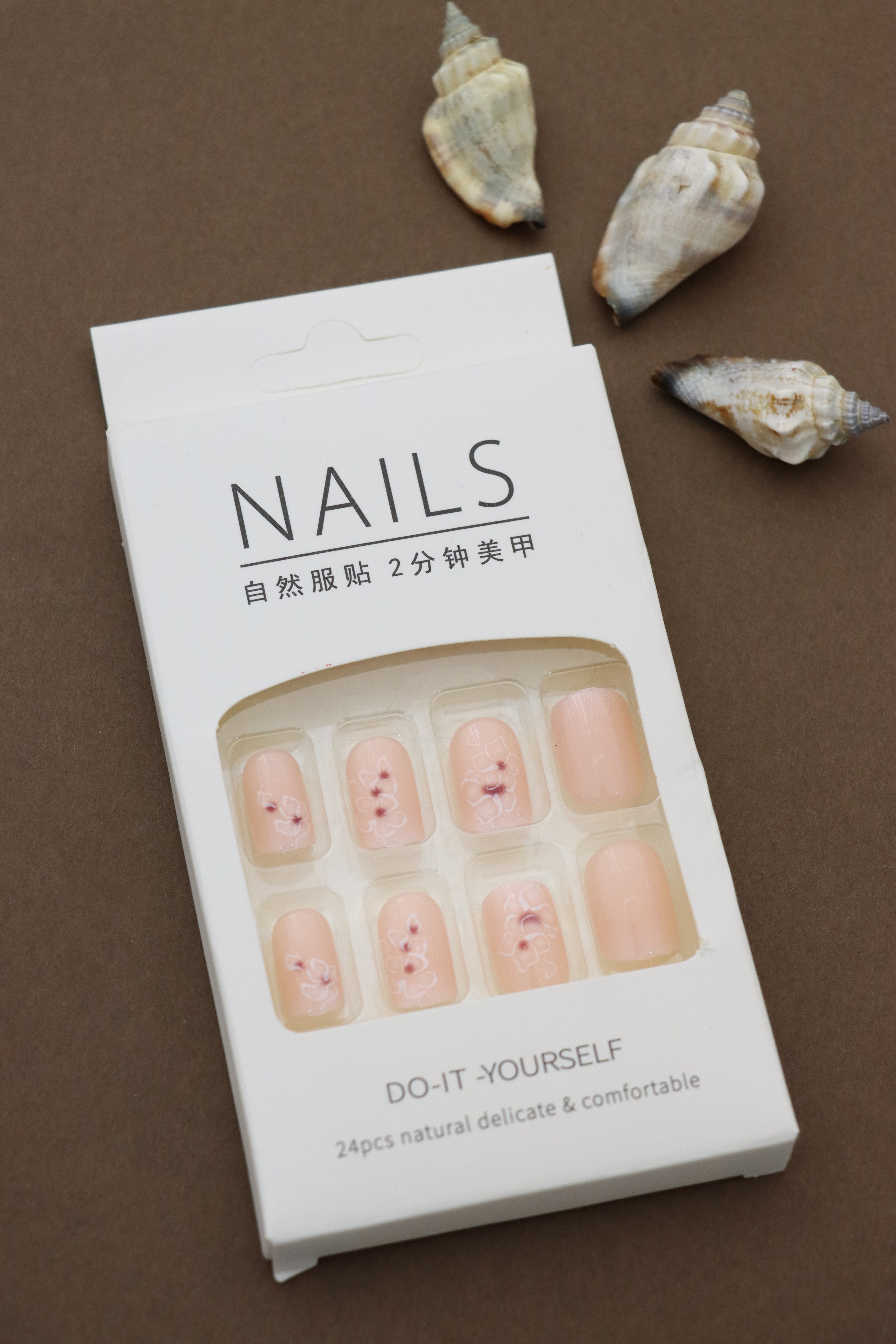 Blush Pink Press-On Nails with Delicate Floral Accents - Elegant DIY Manicure Set