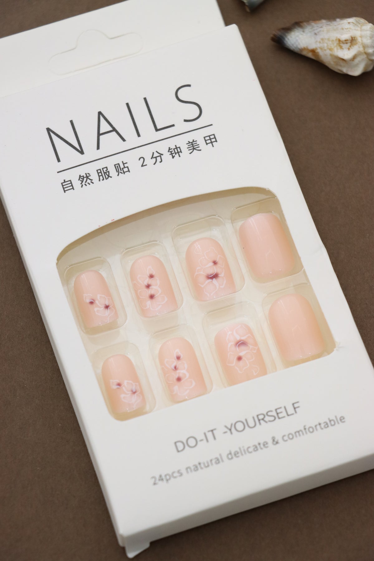 Blush Pink Press-On Nails with Delicate Floral Accents - Elegant DIY Manicure Set