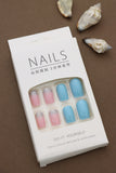 Pink Glitter and Sky Blue Press-On Nails - Vibrant Glam DIY Nail Kit (24pcs)