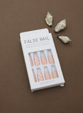 Peach and Blue Press-On Nails with Floral and French Tip Design - 24pcs Professional Style