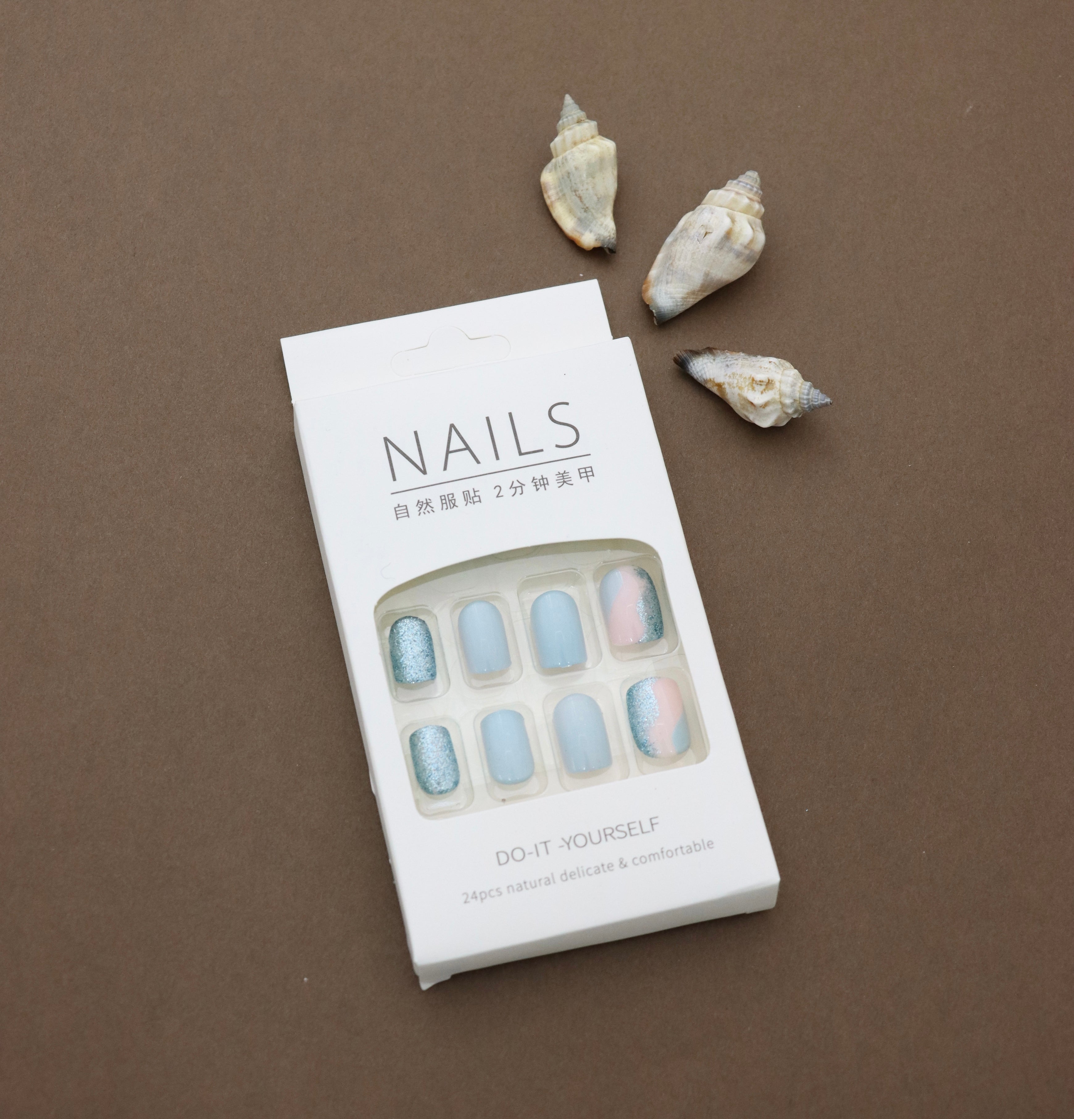 Pastel Blue and Pink Glitter Ombre Press-On Nails - 24pcs Elegant Gradient Design